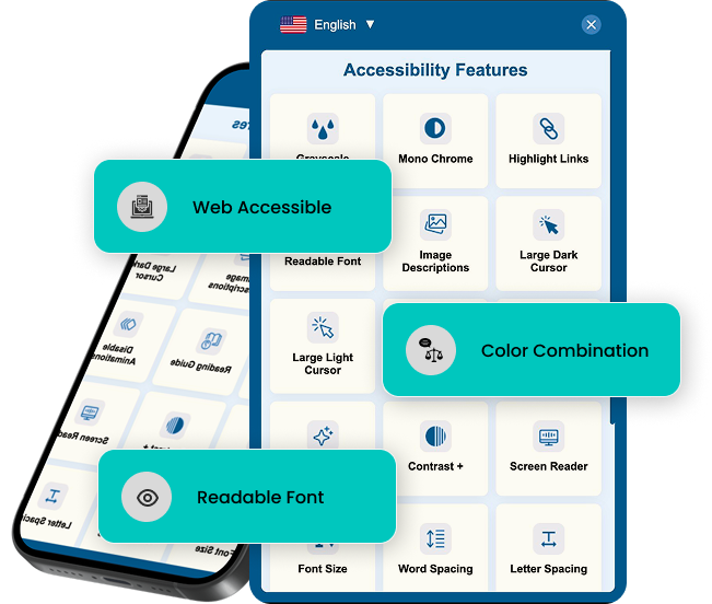 Website accessibility dashboard showing compliance features and user interface